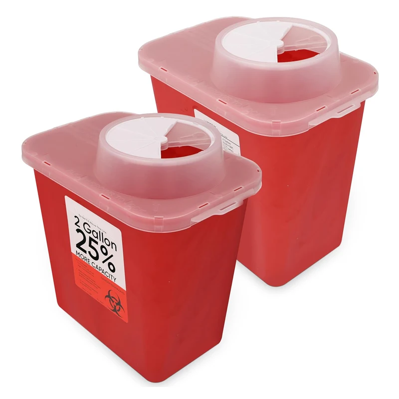 Customized Biohazard Needle and Syringe Disposal 8 quart/2 Gallon Sharps Container with Chimney Top