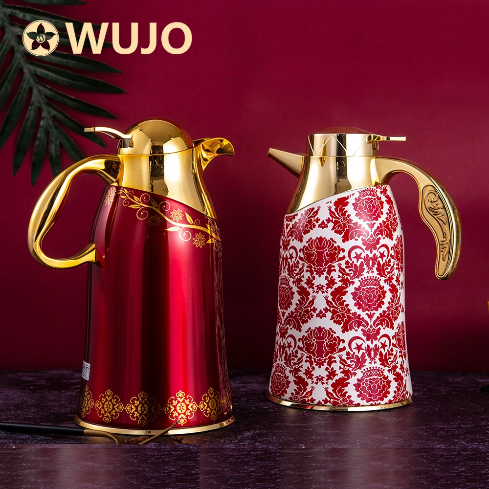 Gold Plated Custom Luxury Design Thermal Insulation Arabic Thermos Tea Coffee Pot with Glass Refill