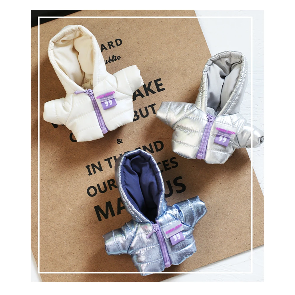 Wholesale Bear Clothes Outfit Quilted Down Jacket with Hood and Zipper for 12cm Plush Doll