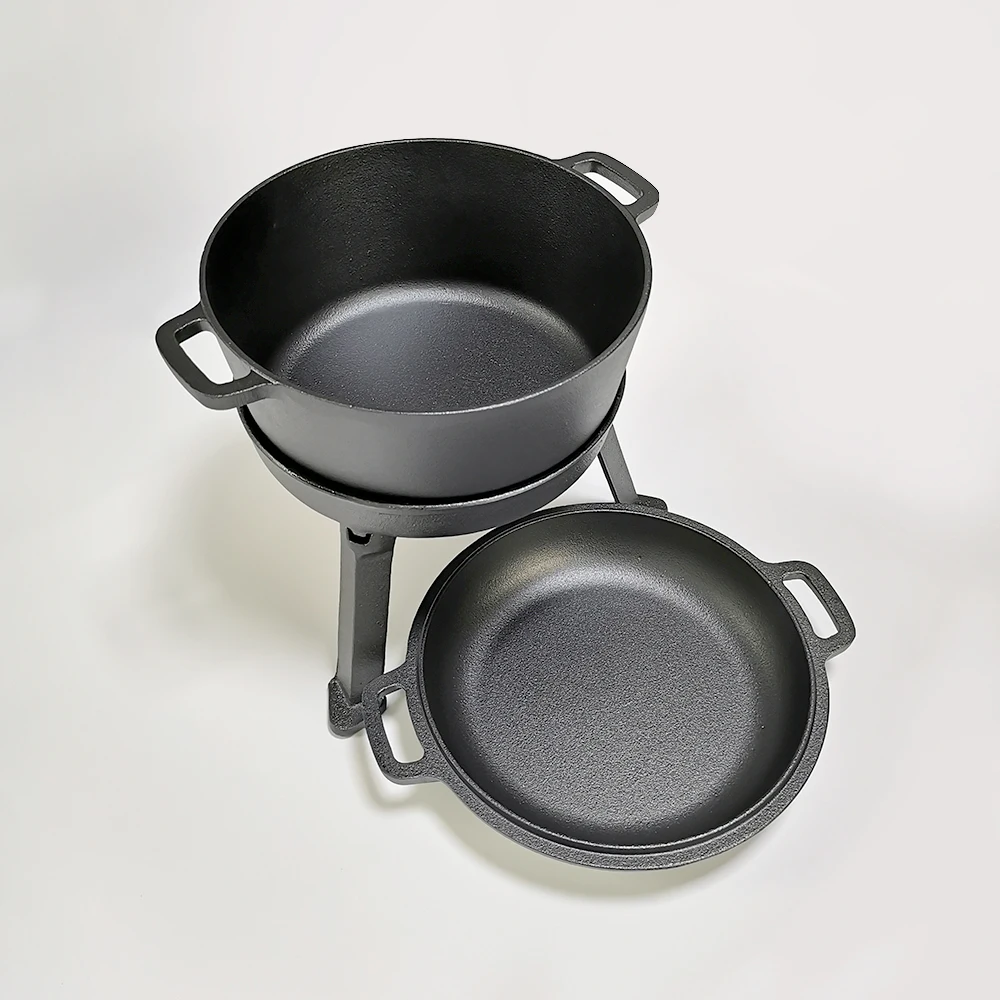 Cast iron dutch oven with removable legs pot stand for Campfire bonfire and Home kitchen cooking and baking