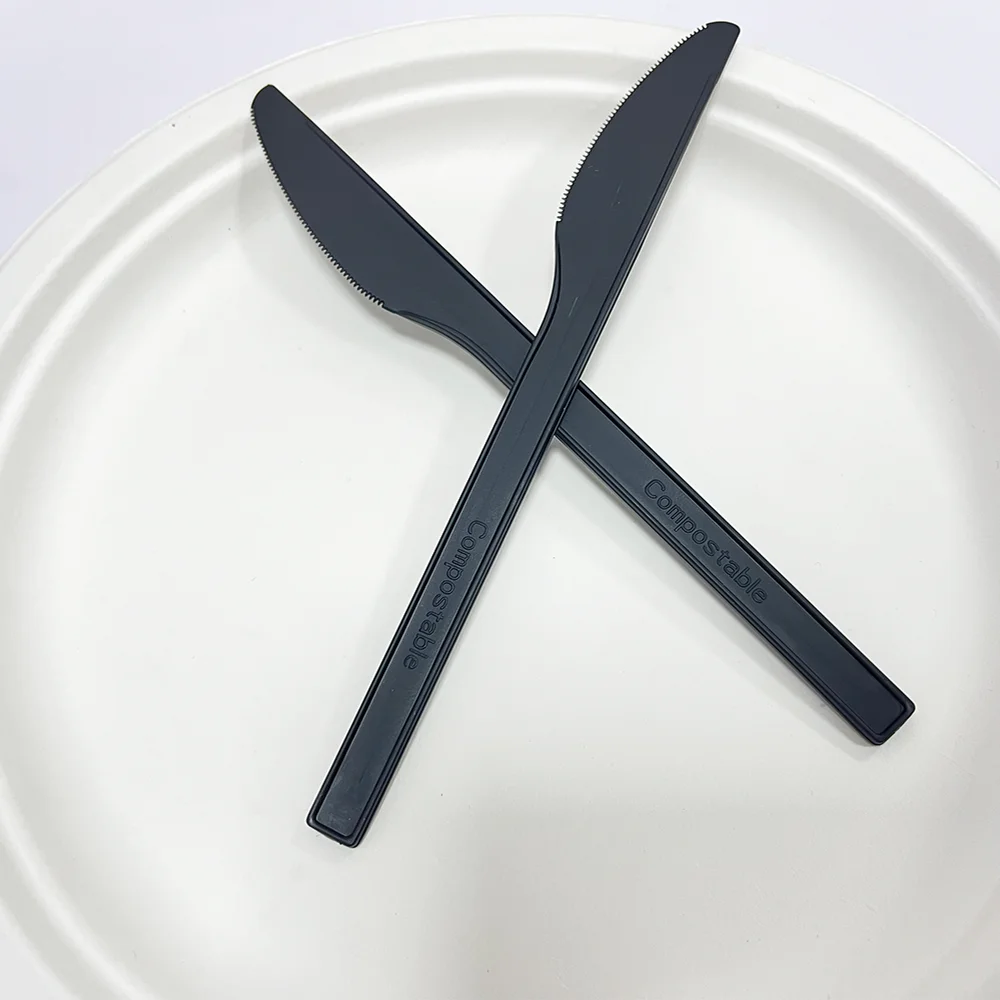 100% Safety Food Grade PLA Black Spoon Fork Set Biodegradable Disposable Cutlery