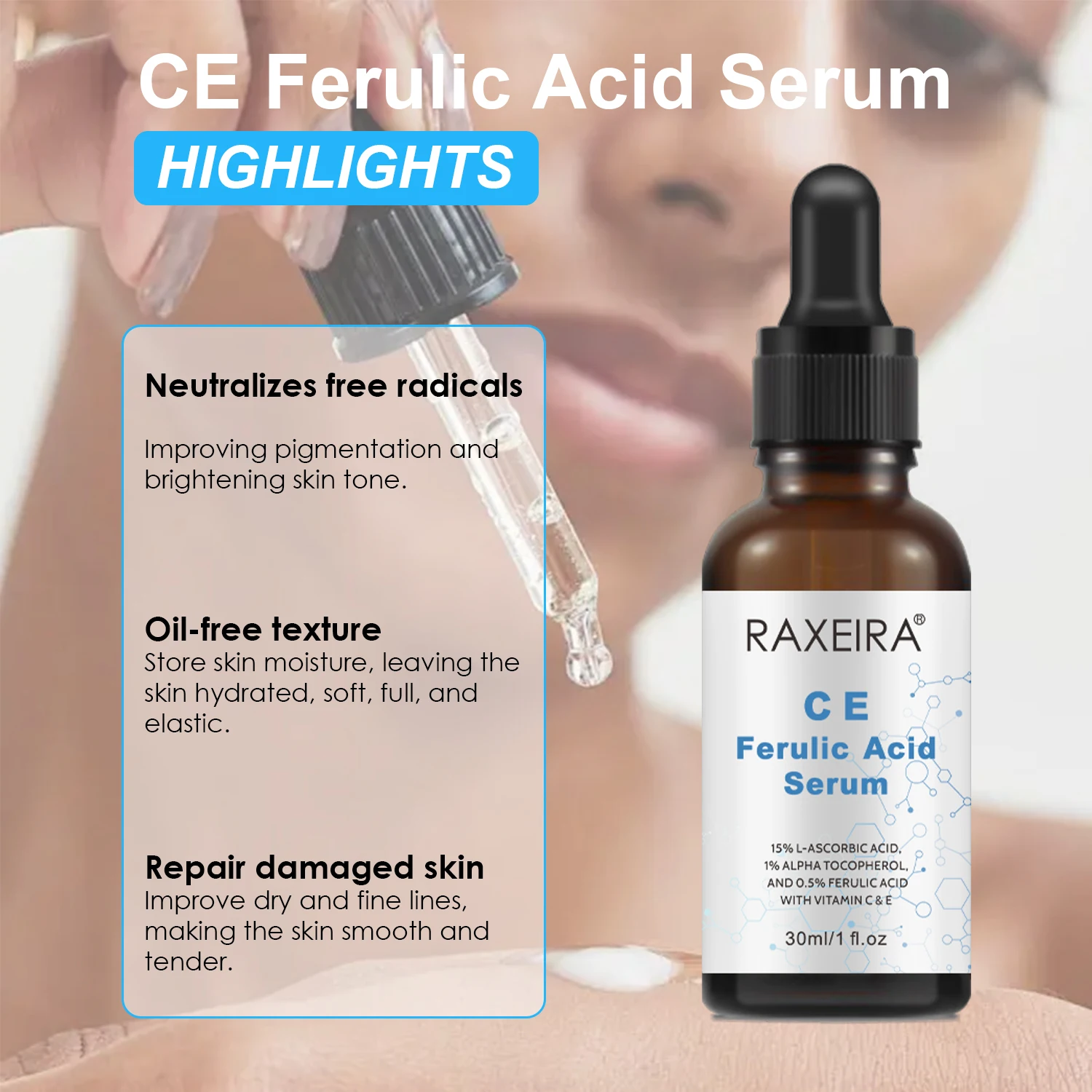 Wholesale Ferulic Acid Vitamin C Serum For Face Anti Aging Serum Reduce Fine Lines Whitening Nourish Ferulic Acid Serum