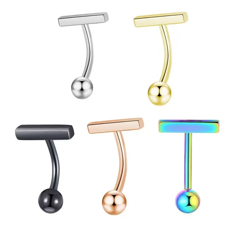 NUORO Stainless Steel Navel Ring T Word Straight Piercing Accessories Multi Color Exquisite T Shape Navel Buckle