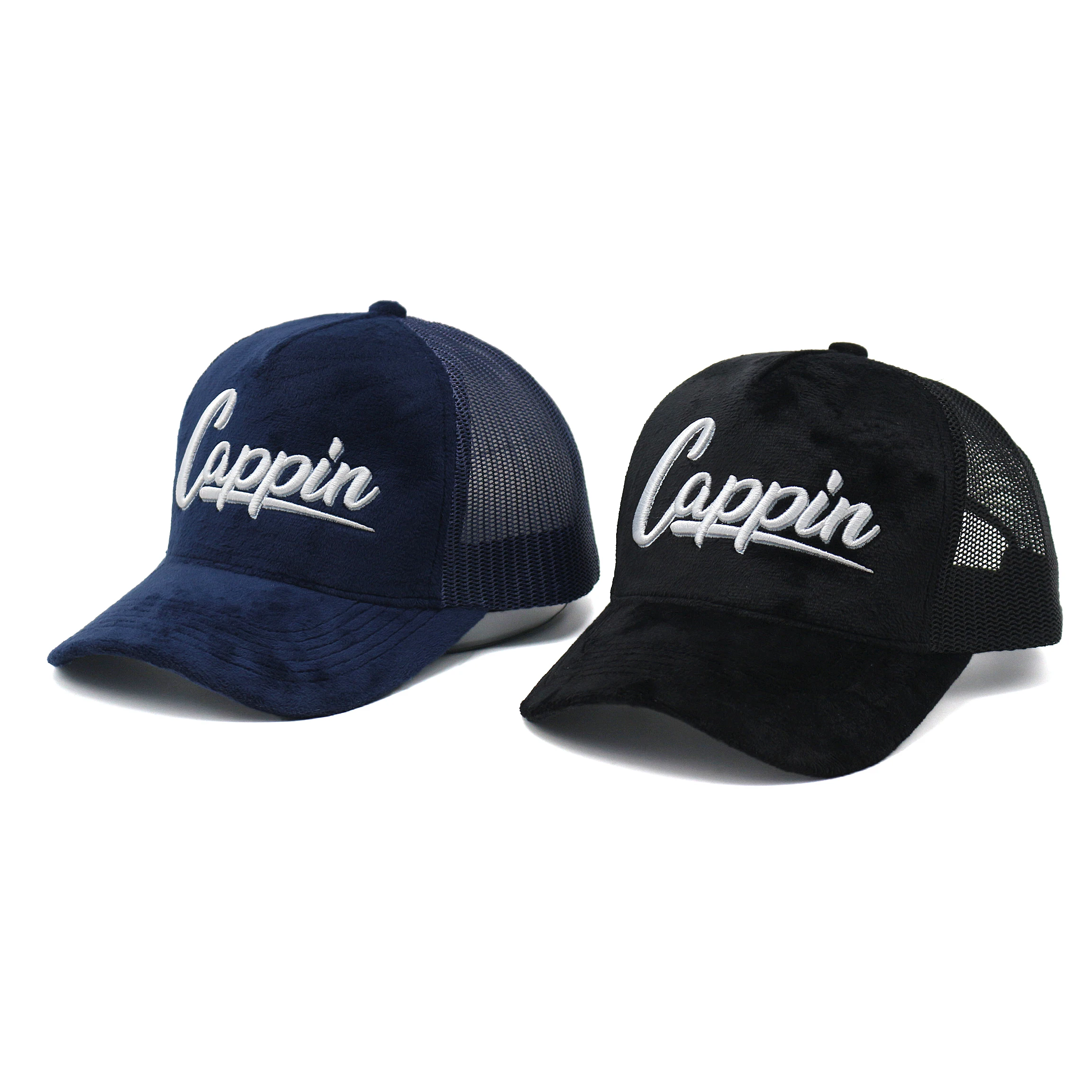 high quality embroidery velvet trucker cap trucker hats with custom sport  logo