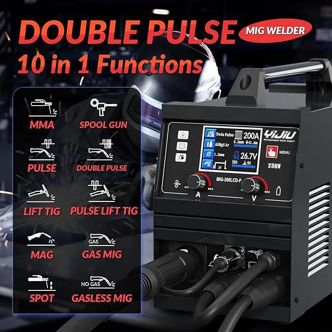 YIJIU MIG-200SP Dual Pulse TIG MIG Welding Machines Gasless Multifunctional Mig Welders 220V Weld Aluminum