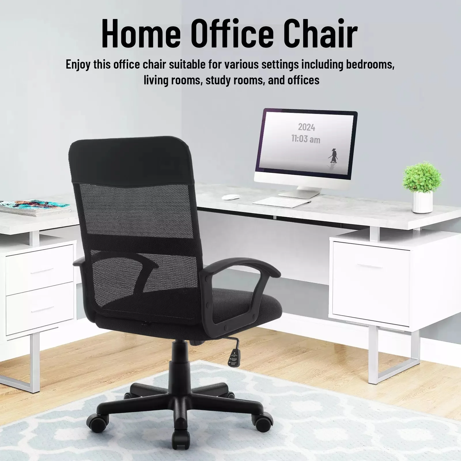 Cheap Black Breathable Mesh Chairs Height Adjustable Mid Back Pc Task Rocking Swivel Desk Computer Chair for Office Meeting Room