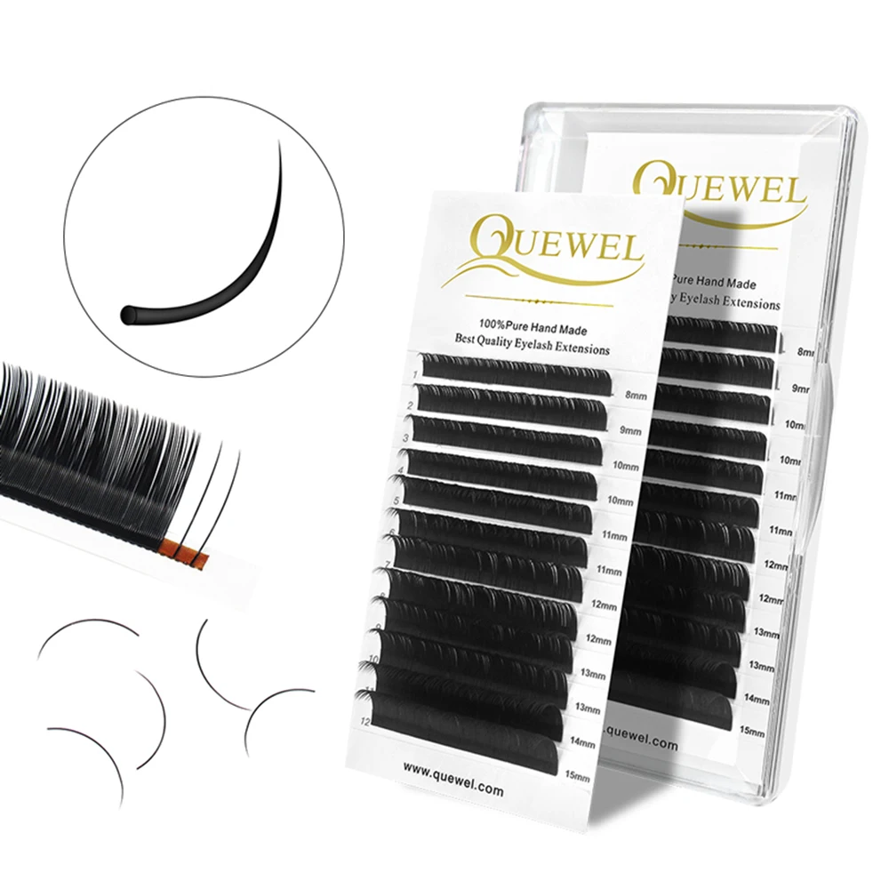 Quewel 0.03 20mm individual lash extension 20-25mm B/C/D curl lashes extensions own label korean matte silk eyelash extension