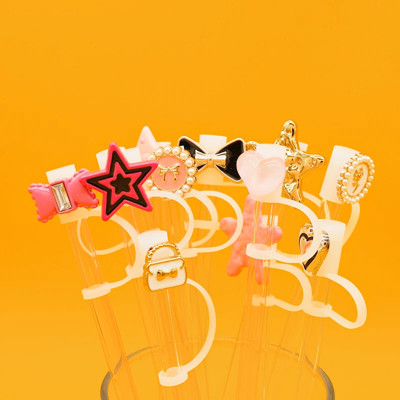 Wholesale custom reusable splash proof drinking Diamond Gem Acrylic Crystal straw cover translucent blingbling straw topper