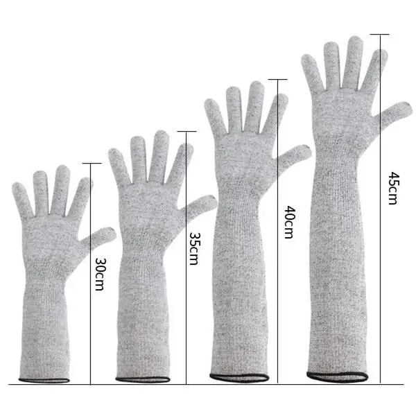 Level 5 Hppe Knitted Long Arm Sleeves Protection all Finger Cut Resistant Gloves For Kitchen Cooking Gardening