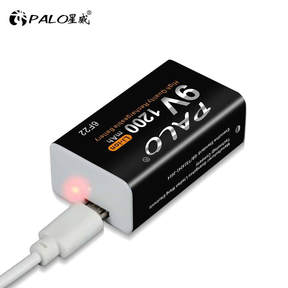 PALO 1200mAh micro USB 9 Volt li-ion Rechargeable Battery 6F22 9V Li ion Lithium Battery for RC Helicopter Model Microphone Toy
