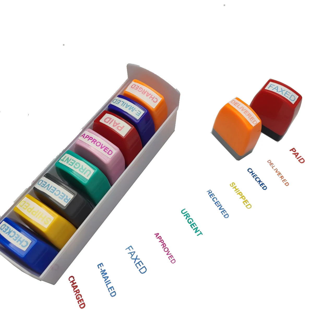 8 in 1 Plastic Colorful Self Inking Stamps Office Use Financial Accountant Flash Stamps Custom Stamp Set
