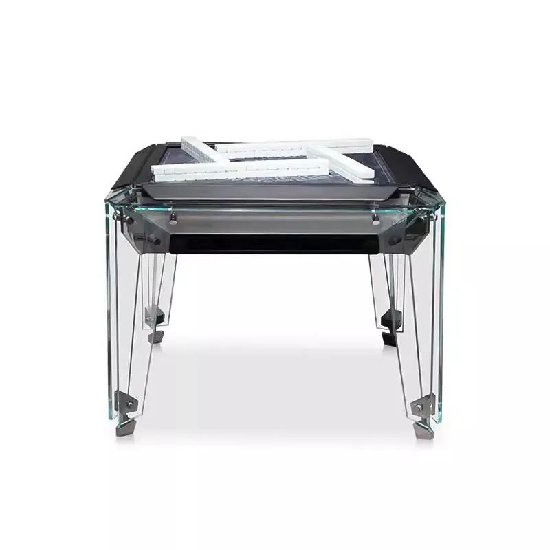 Wholesale Customizable New Design Polyhedral Glass Acrylic Fully Automatic Electronic Mahjong Table For Household Use Game