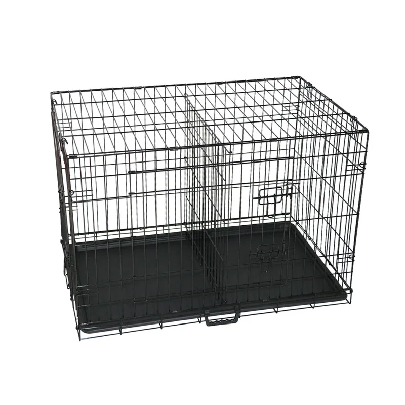 Black Cheap Folding Metal kennel Mesh Pet Dog Cage With Divider