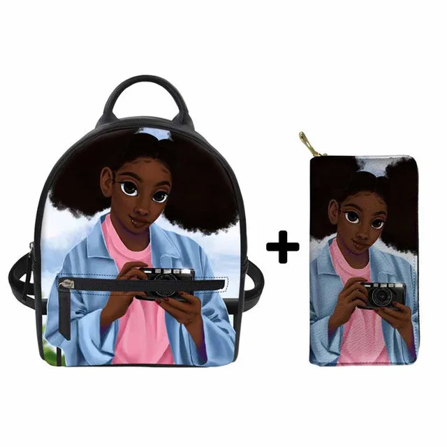 Women PU Leather Backpack College Rucksack Mini Backpack Travel Bag Afro Black Girls Teenager Rucksack Sac A Dos 2019