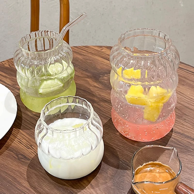 Summer Cute 410ML 650ML Clear Water Cup Flower Edge Ice Beverage Bubble Tea Coffee Mug Glasses Cup with Straw
