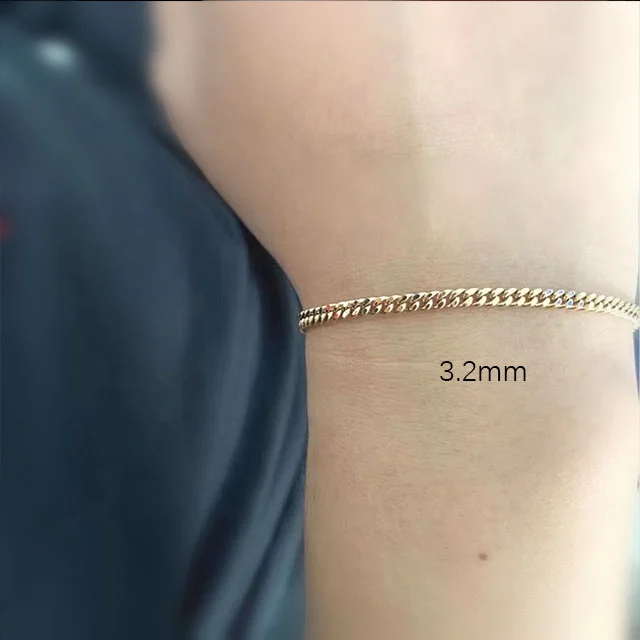 Xinfly 3.1mm 4.2mm 5.3mm hiphop fashion jewelry flat curb Miami Cuban link Chains Solid gold 18k Men Women Necklace