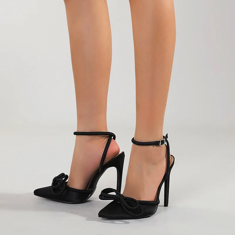 2022 colorblock pointed toe satin muqin high heels ladies stilettos strappy pointed high heels