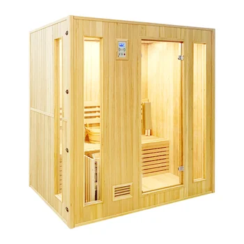 Traditional wet steam indoor hot selling 4 person solid wood sauna for relaxing