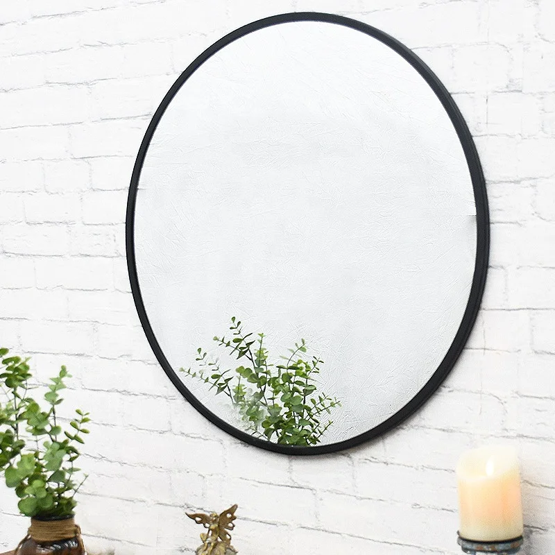 Luckywind Nordic modern luxury black round wall bathroom mirror Bedroom mirror espejo Wholesale metal wall mirror decorative