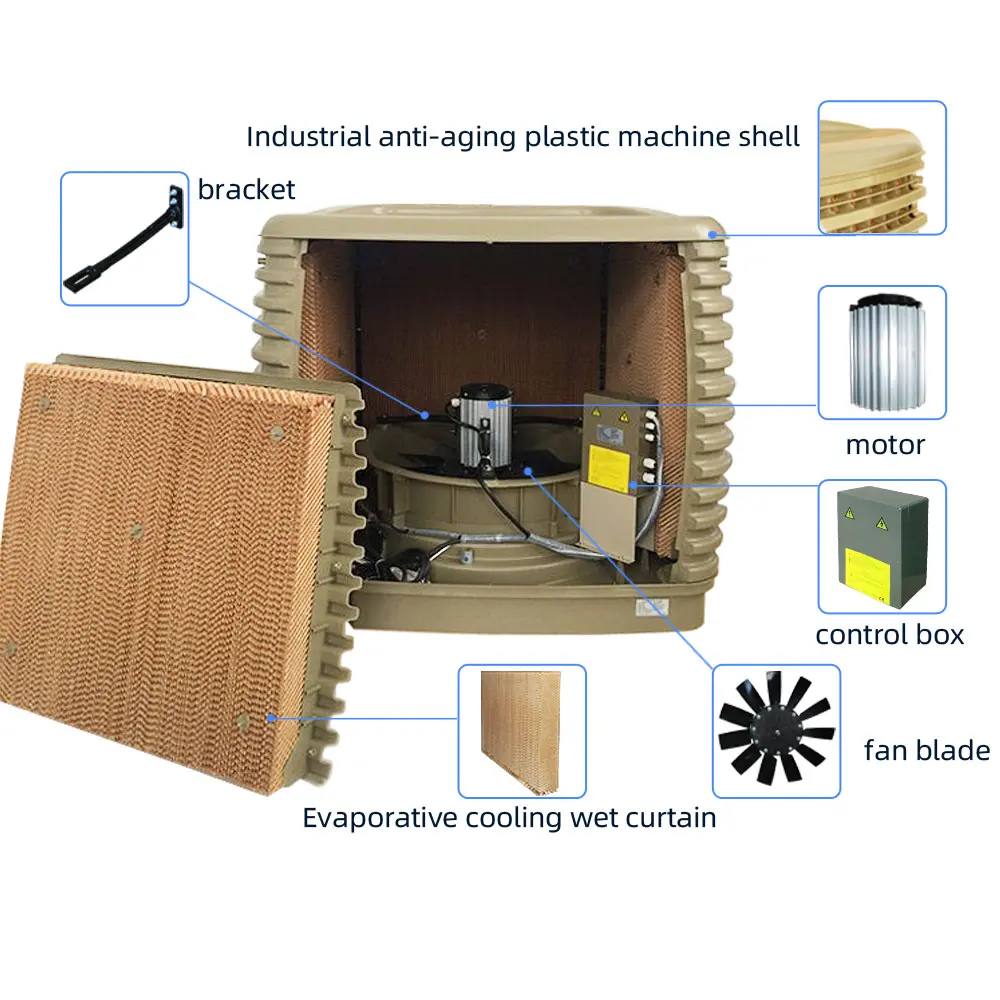 2 speed Down discharge 380V 30000 airflow industrial evaporative air cooler water cooled air conditioner
