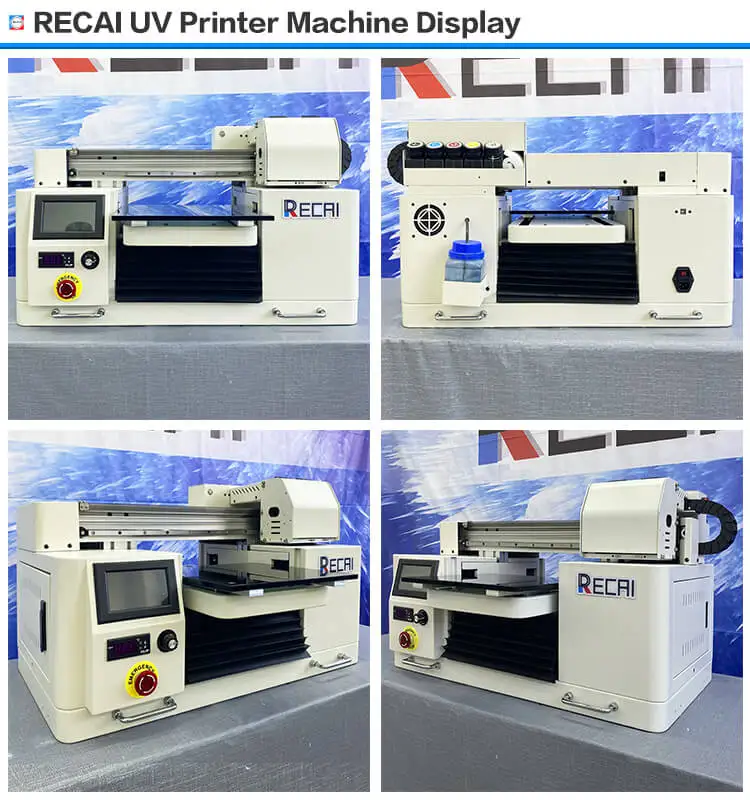 UV Printer Available In All Sizes RECAI A3/A4 1440DPI LED UV Flatbed Printer Wood Bottle PVC Canvas Ball Phone Case UV Printer