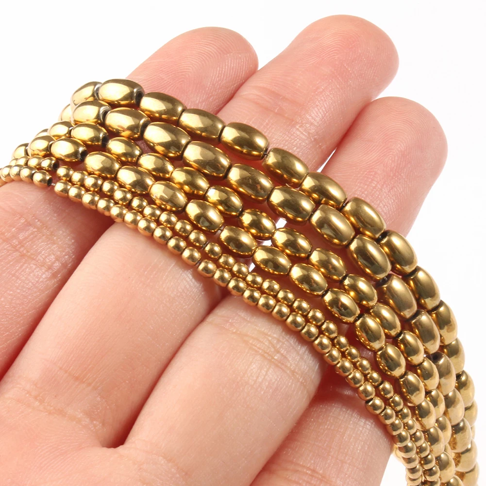3/4mm Genuine Gold Plating Hematite Stone Beads Oval Rice Shape Rondelle Spacer Beads For Jewelry Marking