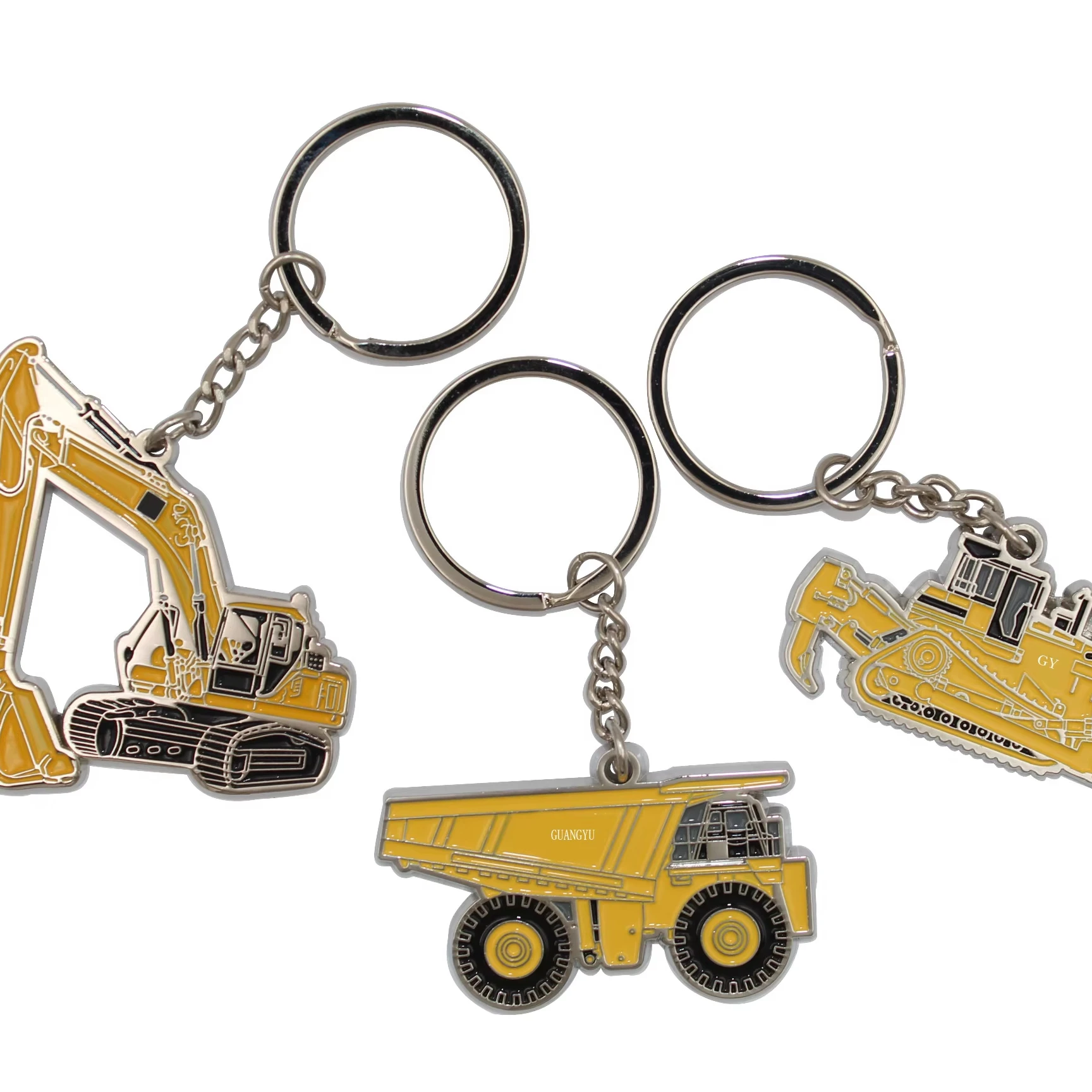 Custom 3d Hydraulic Actuated Excavator Heavy Machines Metal Key Chain Bulldozer Key Ring Wholesale Construction Company Gift