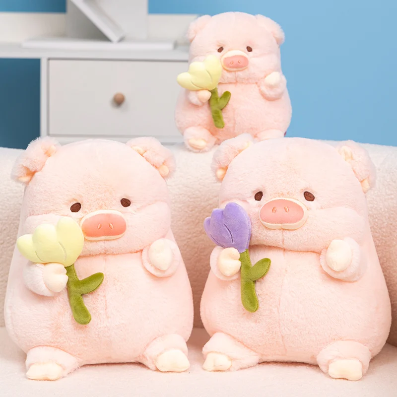 Pink Tulip  Pig High Quality Plush Toys Throw Pillow  Cushion For Girls Kids  Stuffed Pig Pillow