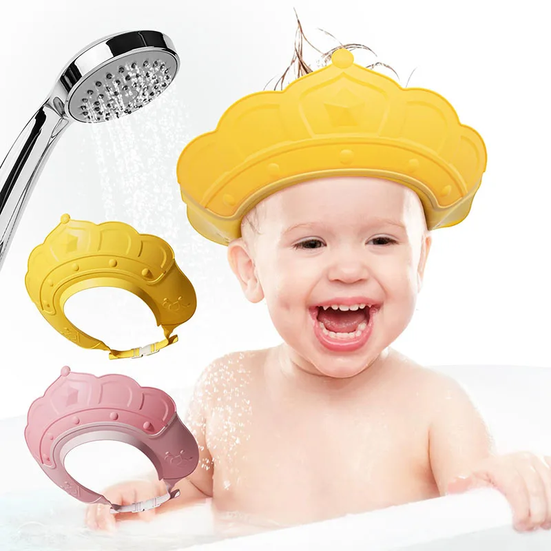 Cute Crown Shape Baby Shower Cap Shield Silicone Baby Shower shampoo Caps Adjustable Silicone Bathing Hat for Toddlers Kids Baby