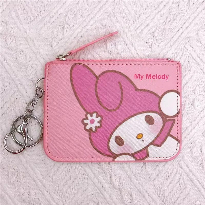 Cartoon pattern small card holder white dog twin star long ear rabbit leather card sleeve zero wallet integrated with keychain