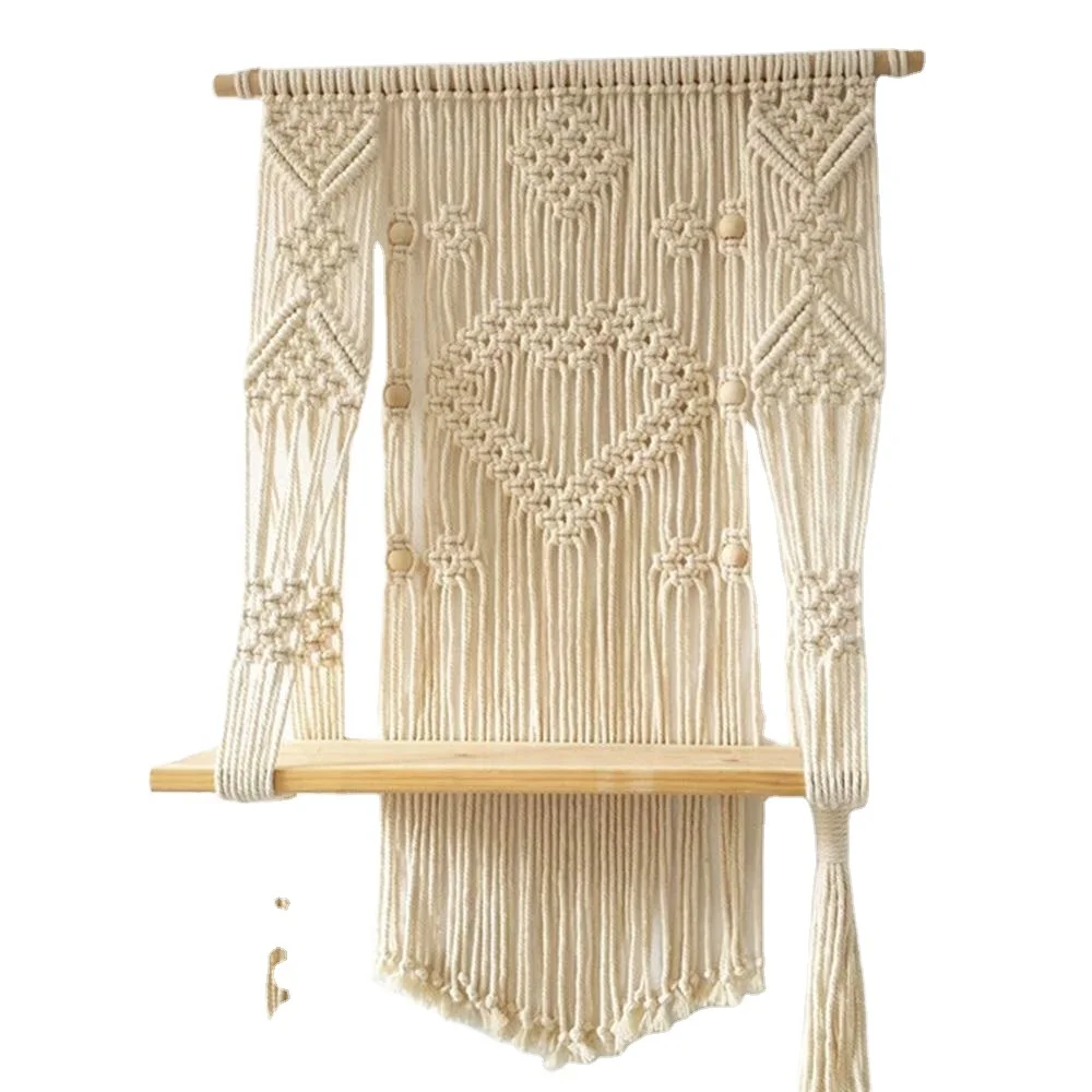 Macrame Wooden Floating Shelf  wall  Decor