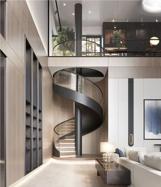 Modern Indoor outdoors Save Space Steel Stair Handrail Used Spiral Staircase Design wood step spiral staircase