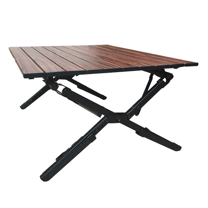 OnwaySports Outdoor Height Adjustable Portable Aluminum Wood Roll Egg Folding Picnic Camping Table