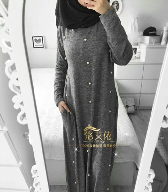 2021 Muslim pearl dress Islamic fashion dress