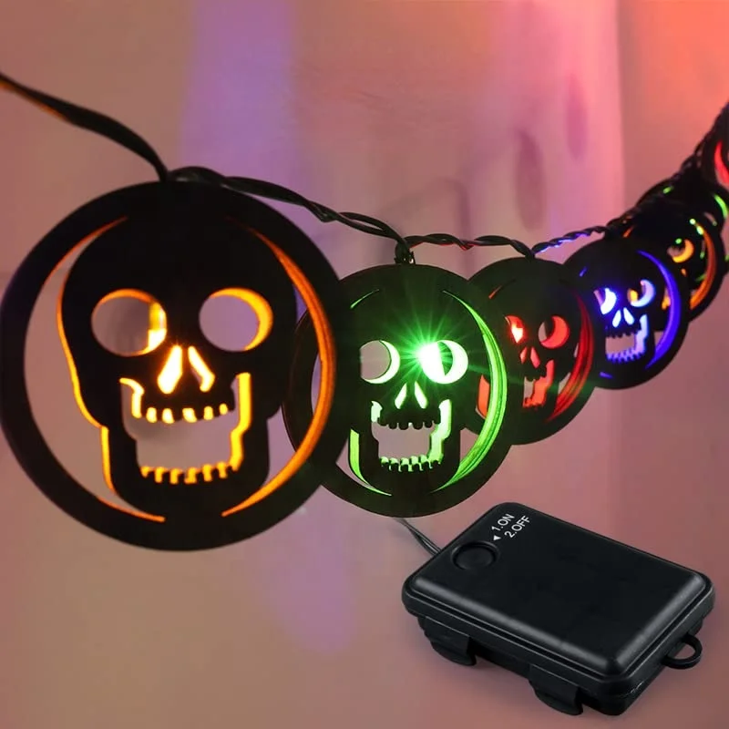 Halloween Bat Witch Skull Spider Web Light String Battery Powered Creative Indoor Outdoor Patio Garden Holiday Decoration Lights
