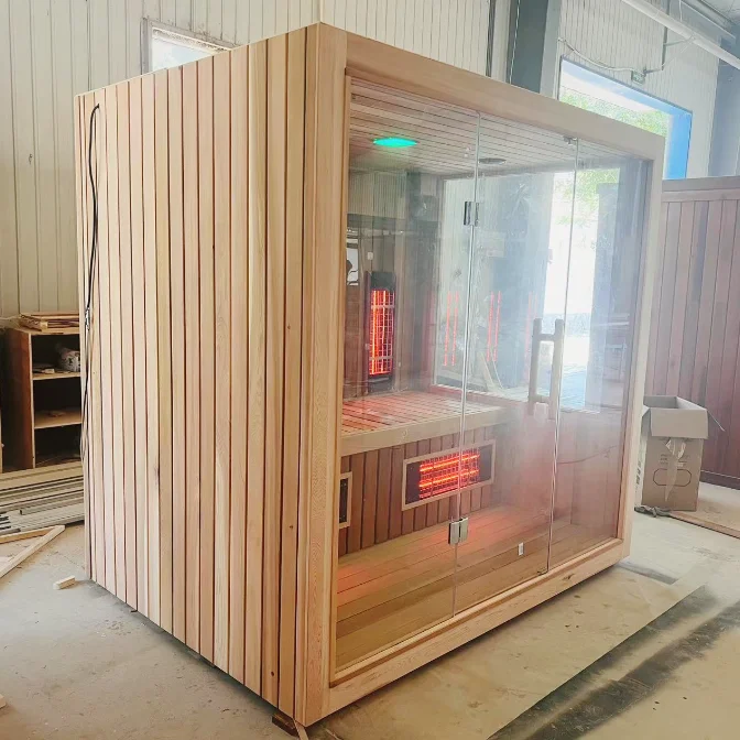 Portable Traditional red cedar Wooden Far Infrared Sauna Cold Plunge Ice Bath For 1-3 People Producer for Sale