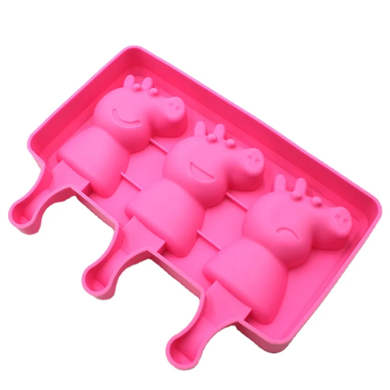 Cute cartoon kids reusable popsicle mould custom shaped silicone ice lolly cream mold with sticks