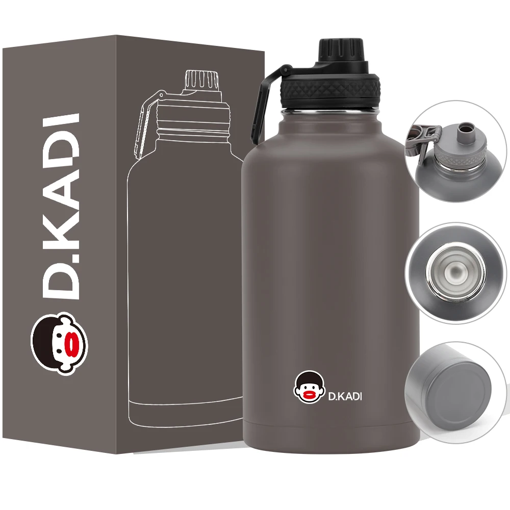 Half Gallon Stainless Steel Water Jug Insulated  Large 64 oz Running Gym Bottle Paracord Handle Rugged Removable Sleeve Keys