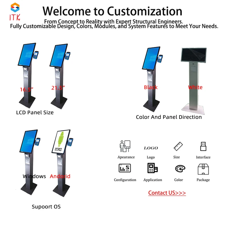 Touch Screen Self Payment Kiosk for Restaurants with QR Scanner and Cash Payment