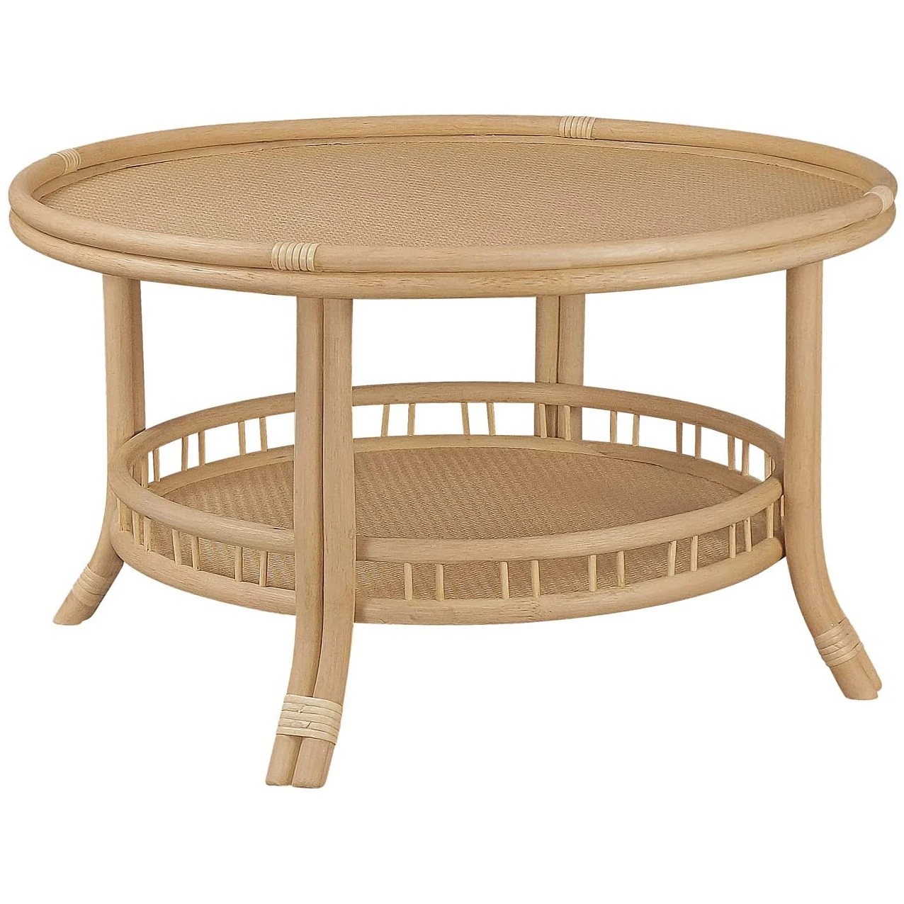 Boho Style Rattan Round Coffee Table Natural and Breathable Rattan Coffee Table with Rattan Leather Home Decor