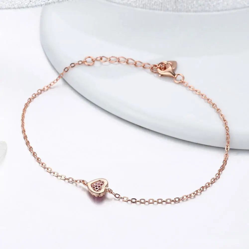Fancy S925 silver rose gold lady bracelet with zircon heart charm bracelet