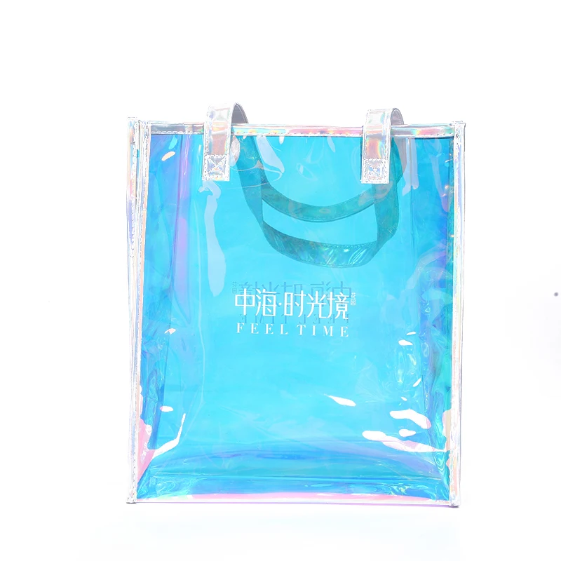 Custom Logo Laser Colorful Holographic Transparent Pvc Tpu Plastic Clear Tote Bags Jelly Gift Shopping Handbags