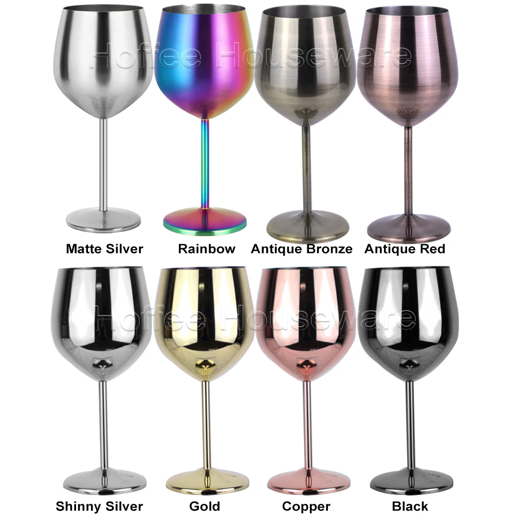Custom Logos Stemmed 17oz Red Wine Cup Bar Drink Champagne Metal Unbreakable Portable Stainless Steel Wine Glasses Goblet Mugs