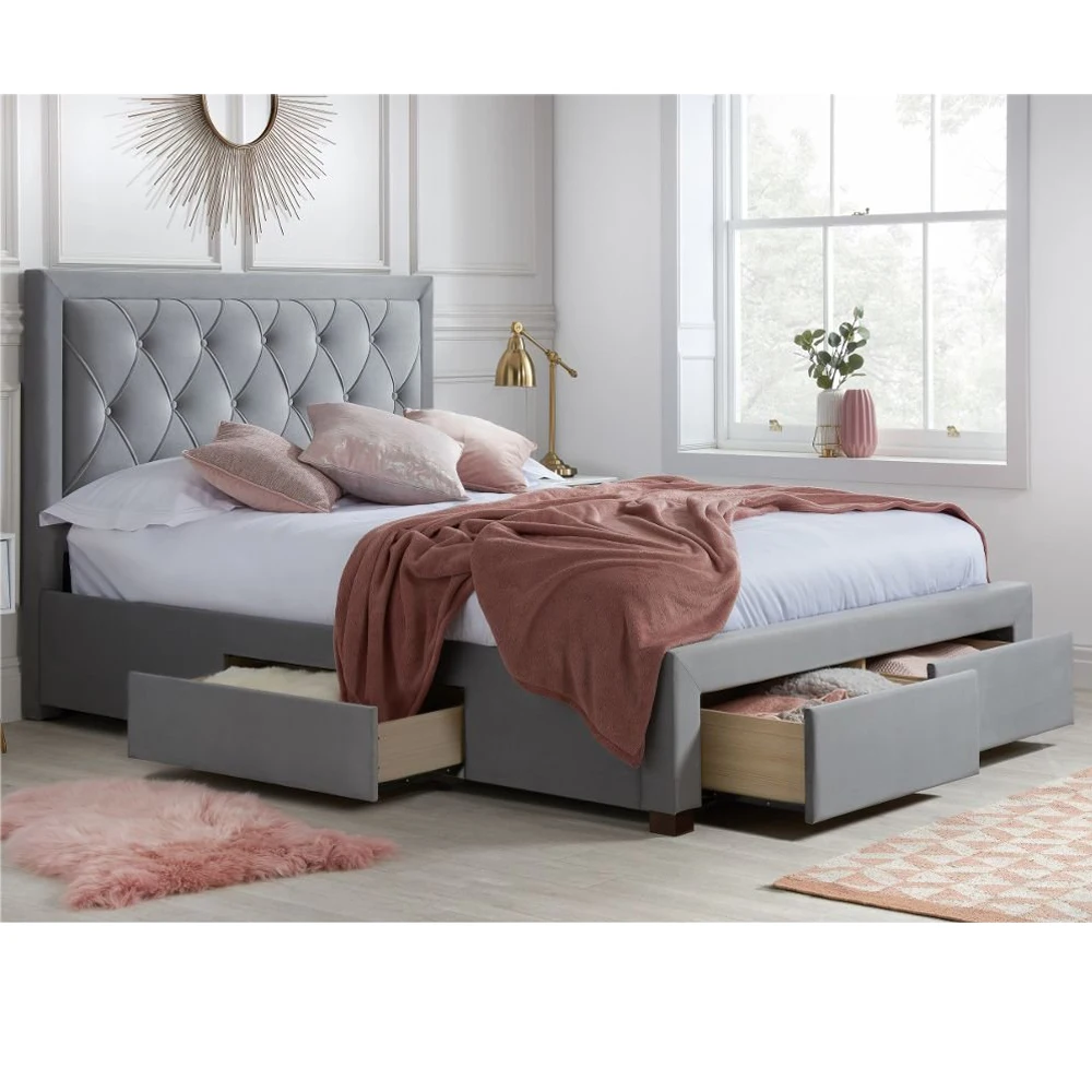 China manufacturer pillow top mattress linen murphy up-holstered queen best quality bed set from China with drawer good price