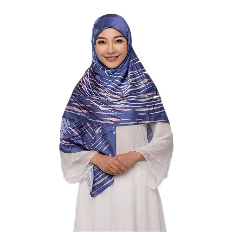 Factory supply silky satin hijab, custom design printed hijab scarf
