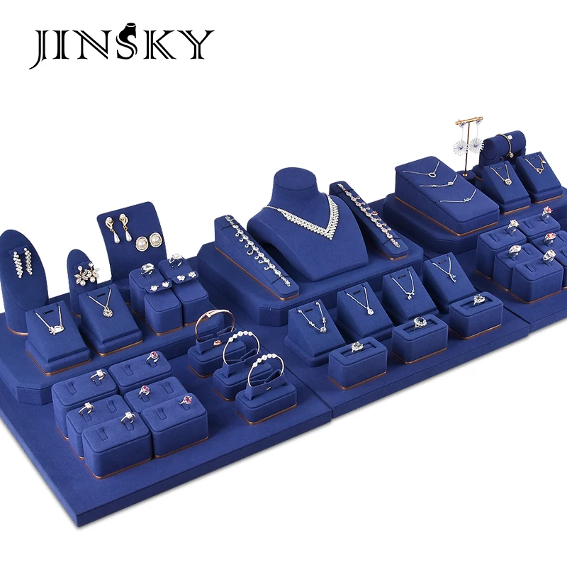 Jinsky  wholesale  blue Microfiber jewelry earring display stands necklace display  jewellery display  for counter