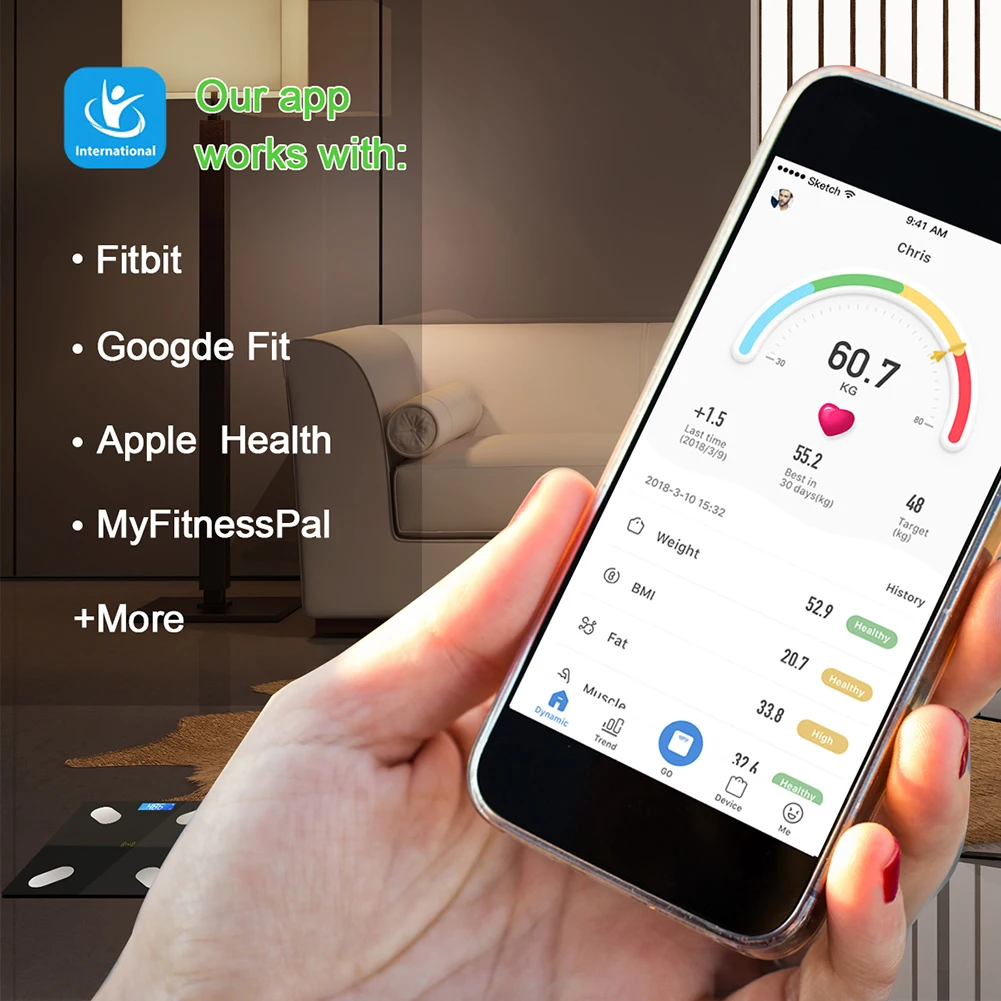 Personal  App Android IOS Bathroom Scale 180kg/396lb LED Body Fat Scale Balance Digital Electronic BMI Digital Weight Body Scale