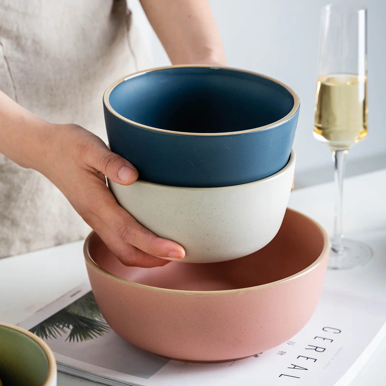 
MONAZONE Morandi Matte 13 Pieces Ceramic Sauce Dish Soup Bowl Dinnerware Set 