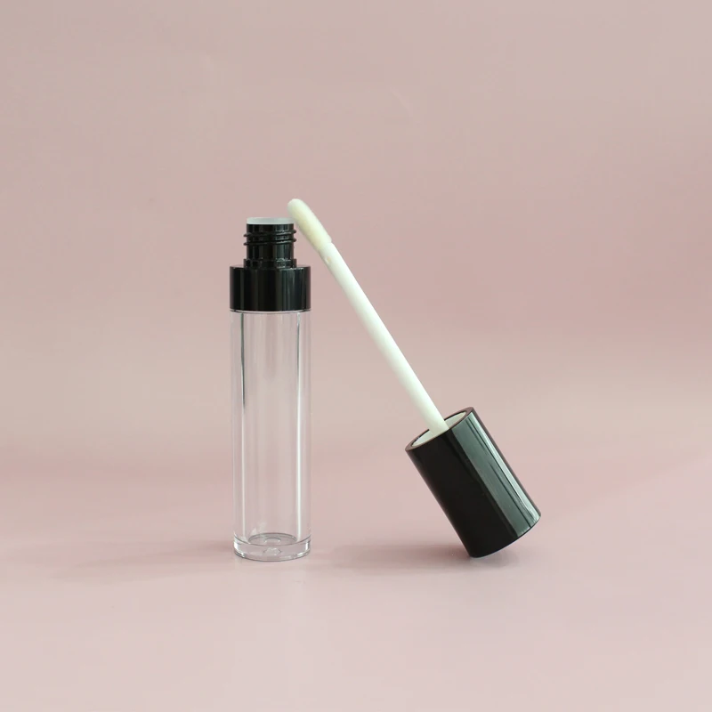 Round plastic black lip gloss tube 7 ml liquid transparent bottle lip gloss containers tube