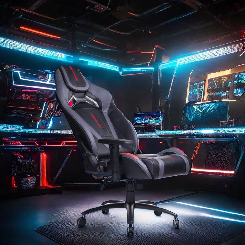 2D Adjustable Armrest PU Leather Racing Chair Gaming Chair With Black Painting Metal Base